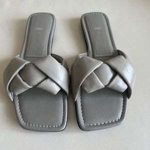 Zara Sage Leather Braided Slides size 37